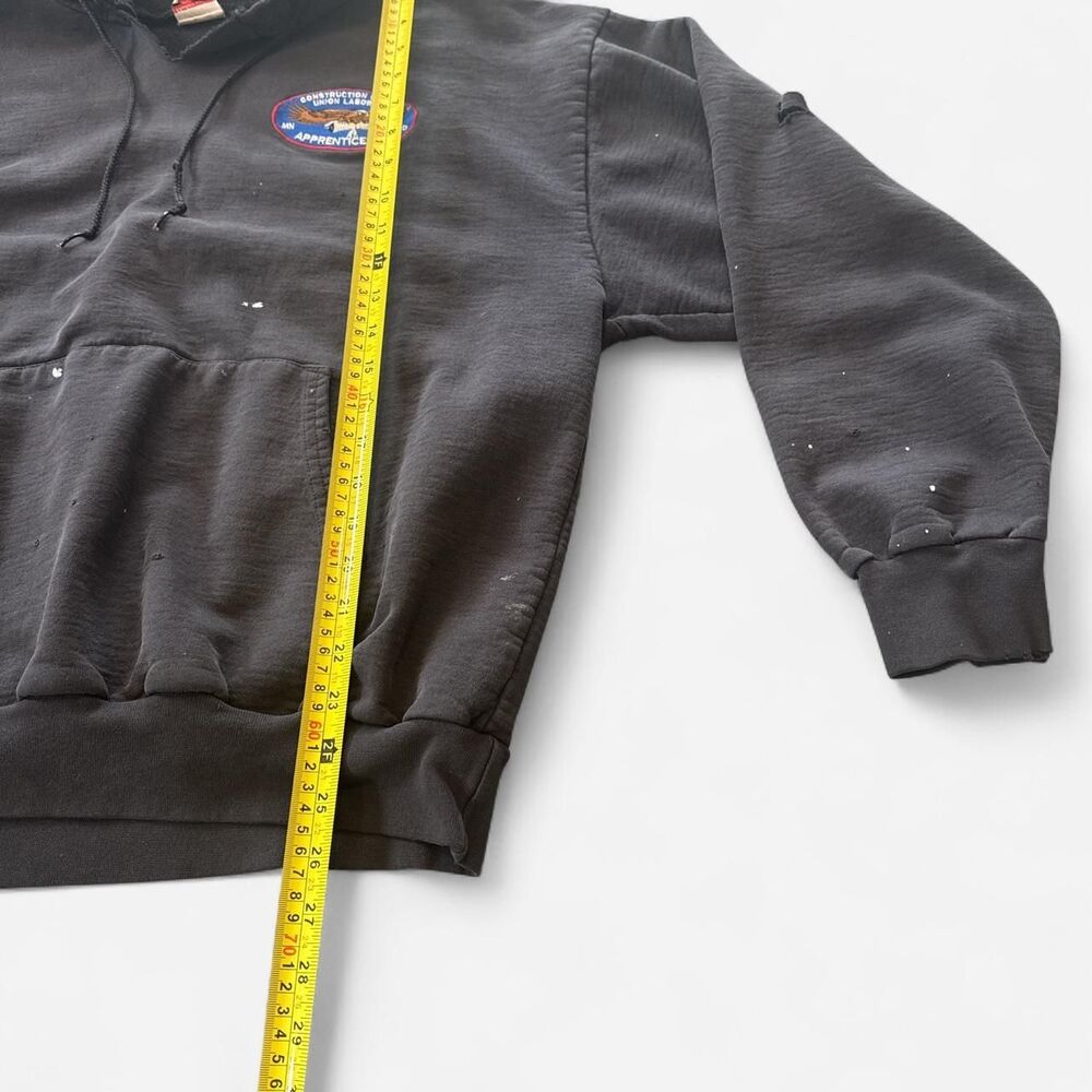 Union Line Faded Black vintage 90s distressed construction hoodie - Picture 5 of 6